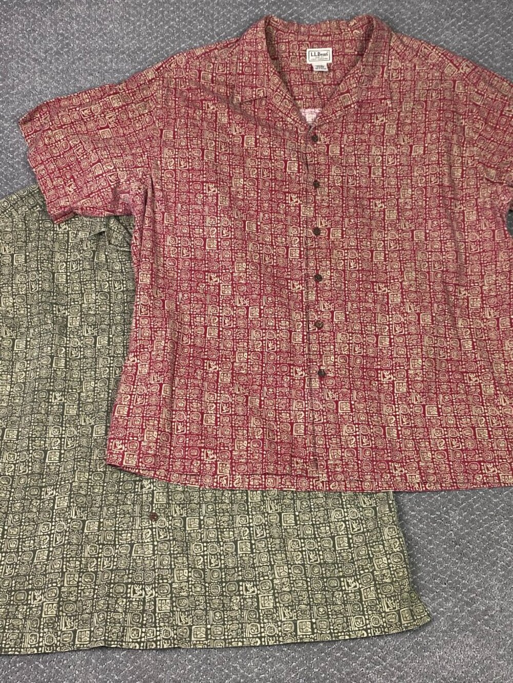 LL Bean Button Up Shirt lot of 2 Mens XXL Red Green Aztec Mayan Short Sleeve